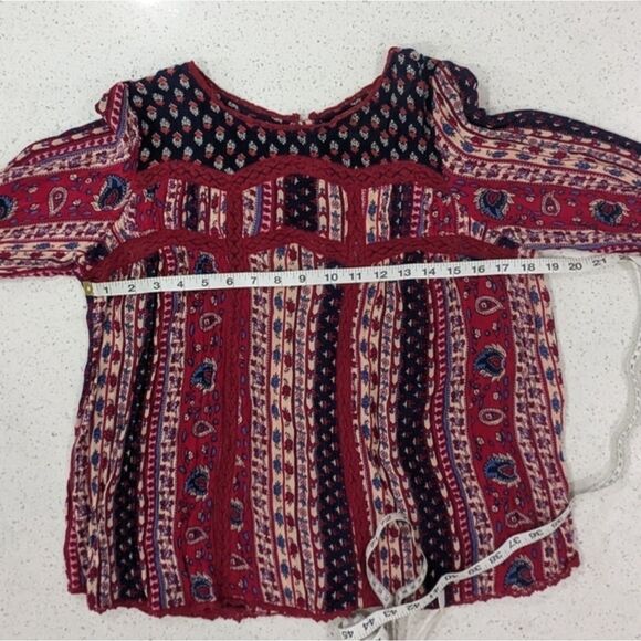 Maeve By Anthropologie Burgundy Blue Top Blouse Long Sleeve Boho Lace Flowy 6 - Picture 4 of 10